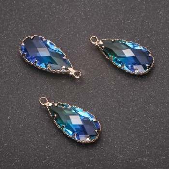 Висулка «Капка» жълто-син цвят, златиста обкова 10×24 мм