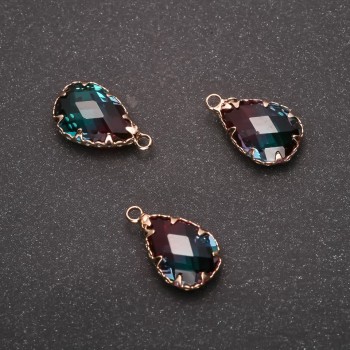 Висулка «капка» малиново-зелен цвят, златиста оправа 10×17 мм