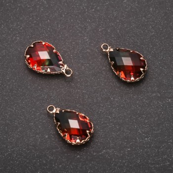 Висулка "Капка" в зелено-оранжев оттенък, златист обков 10×17 мм