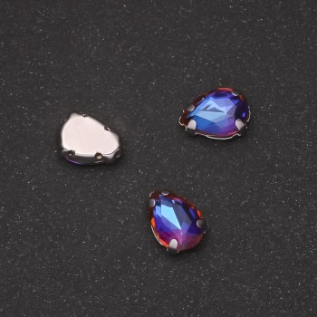 Цена за опаковка /10 бр. Нашивен кристал с форма на капка 7×10 мм синьо-оранжев