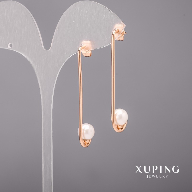 Обици Xuping с Майорка перли 8х48 мм позлата 18К