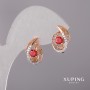 Обици Xuping със червен камък 10×16 мм, родий, позлата 18 карат