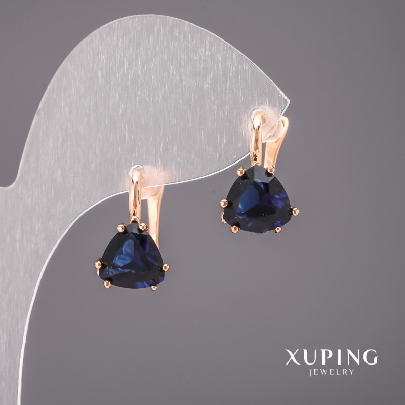 Сережки Xuping със сини камъни 10×17 мм позлата 18К