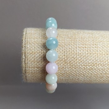 Гривна от естествен морганит с гладко заоблени топчета, диаметър 10 мм, еластична обиколка 18 см