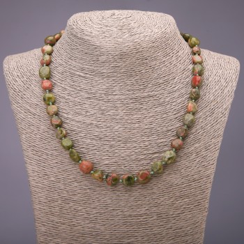 Огърлица от естествен камък хелиотроп, галтови камъни, диаметър 8×10 мм, дължина 48 см