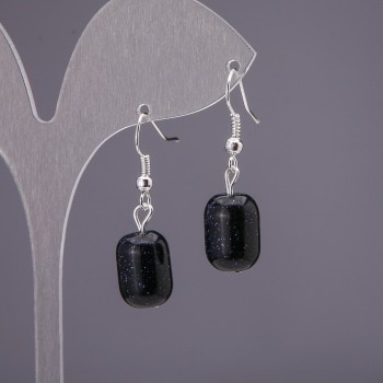 Сережки от авантюрин „Син пясък Нощ на Кайро“, барилце, диаметър 10×15 мм