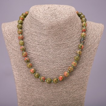 Намисто от хелиотроп с фасетирана мъниста, диаметър около 10 мм, дължина 45 см+