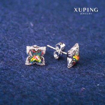 Обeци-пусети Xuping със Swarovski кристали радужен цвят, диаметър 9×13 мм, родиево покритие