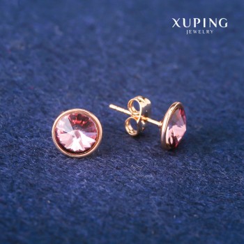 Обеци пусети Xuping с кристали Swarovski, лилав цвят, диаметър 10 мм, позлата 18K