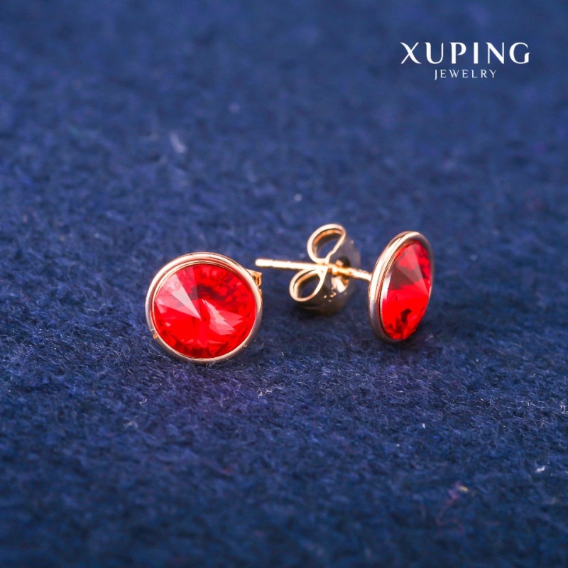 Обeци-пусети Xuping с кристали Swarovski, цвят червен, диаметър 10 мм, позлата 18К