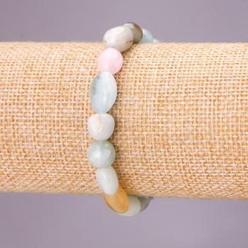 Браслет от естествен камък морганит, еластична основа, фасетирани мъниста, диаметър 8х10(±)мм, обиколка 18см