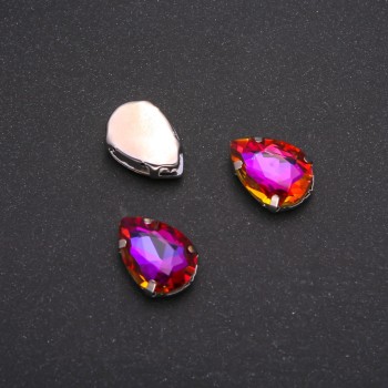 Цена за опаковка /10 бр. кристал за пришиване във форма на капка 13×18 мм, малиново-оранжев