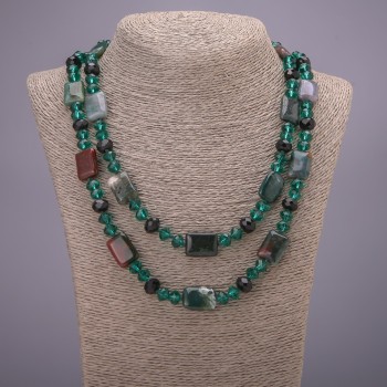 Разпродажба: Дълго колие «Съзвездието на Орион» от естествен камък яшма, «чешки кристал», дължина 120 см