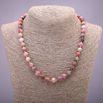 Намисто от естествен камък Родохрозит, гладки мъниста, диаметър 8(±)мм, дължина 45 см