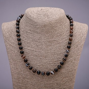 Огърлица от ахат с гладка топка, диаметър около 8 мм, дължина 48 см