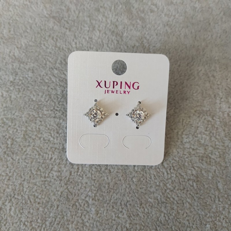 Обeци-пусети Xuping със бели камъни 12 мм позлата 18K и родий