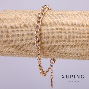 Браслет Xuping със бели камъни, дебелина 9 мм, дължина 18–20 см позлатено покритие с удължителна верижка