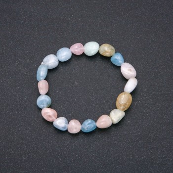 Гривна от естествен камък морганит — еластична основа с галтовани мъниста, диаметър 9×12 мм, обиколка 18 см