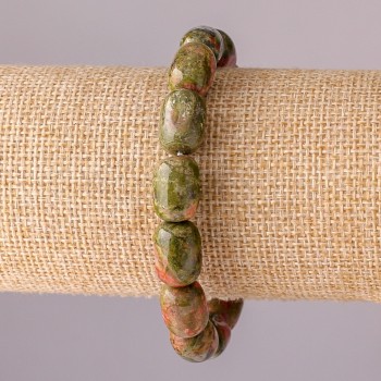 Гривна от натурален камък яшма гелиотроп бочонък на ластик 10х14 мм обиколка 18 см