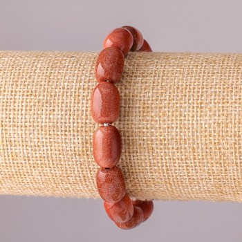 Гривна от естествен камък авантюрин „Златен пясък“ — барели на ластик, 10×14 мм, дължина 18 см