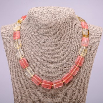 Огърлица от естествен халцедон, правоъгълна, размери 13×18 мм, дължина 48 см