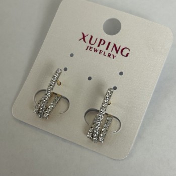 Обици Xuping с бели кристали 2х20 мм, родий, позлата 18K
