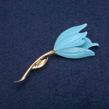 Брошка Цвете с синя емал и златист метал 30×72 мм