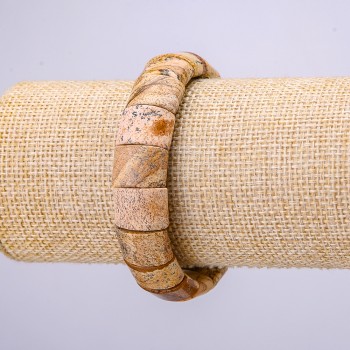 Гривна на ластик с ланка от пейзажна яшма, диаметър 15×12 мм, обиколка 18 см