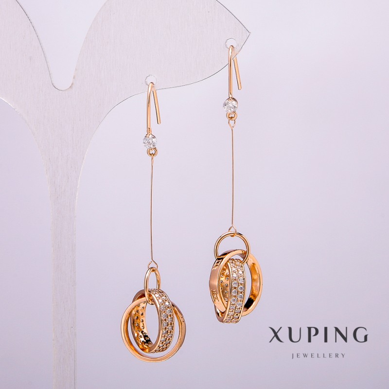 Сережки Xuping позлата 18K с камък и бели стрази, дължина 58 мм +