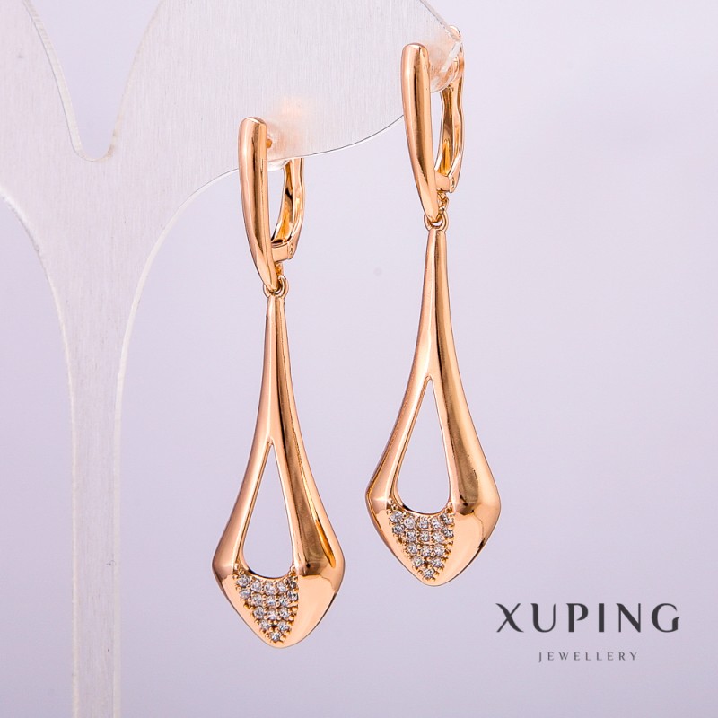 Обици Xuping позлата 18К с бели кристали 55×18×14 мм +