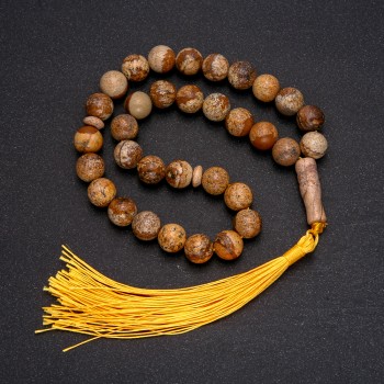 Молитвени мъниста от естествен камък Пейзажна яшма, 33 мънини, гладко топче, диаметър около 10 мм, вставка от пейзажна яшма