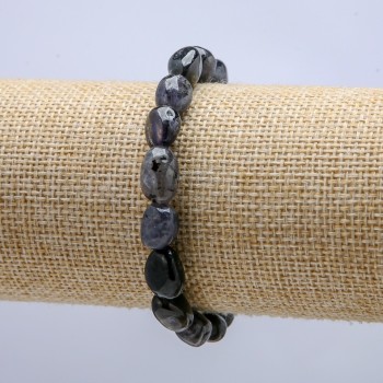 Браслет на еластична основа от естествен йолит галтови камъни, диаметър 8×10 мм, обиколка 18 см +