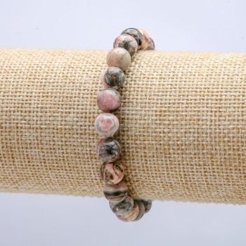 Гривна на ластик от естествен камък, гладко топче Родохрозит, диаметър 8 мм, дължина 18 см +