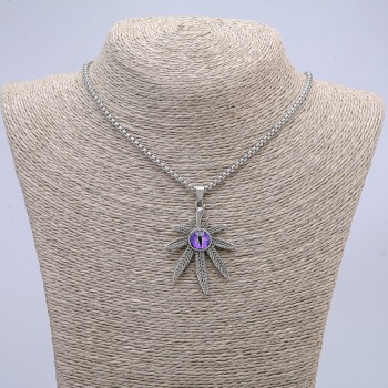 Висулка „Лист на конопа със зеницата на дракона“ 38×55 мм на синджир, дължина 65 см, цвят: сребрист метал