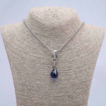 Медальон «Лапа с топка и череп» син метален 50×16 мм + - на верижка, дължина 70 см + - сребрист метал