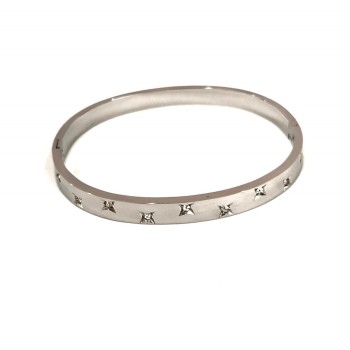 Браслет Xuping родий с бели кристали, дебелина 6 мм + -, диаметър 64×53 мм +