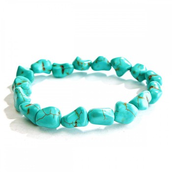 Браслет на ластик зелена бирюза с прожилки «галтуване»