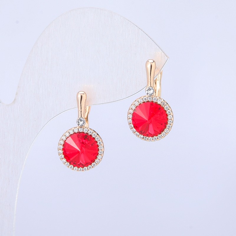 Обици Xuping позлата 18K с кристали Swarovski и бели стрази, диаметър 19×10 мм +