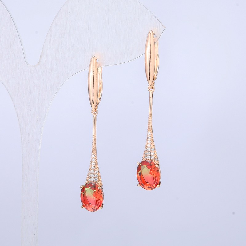 Обeци Xuping с позлата 18К с червено-зелени кристали Swarovski и бели кристали, дължина 46 мм +