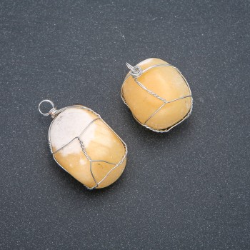 Кулон в сребърно преплитане с цитрин, диаметър 30×22 мм