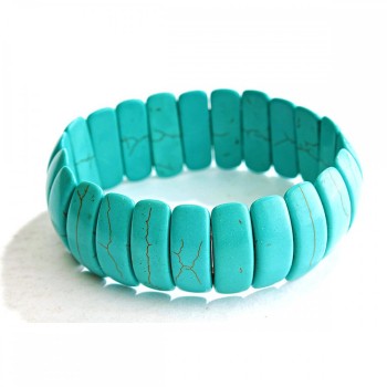 Браслет на еластична лента от зелена бирюза с жилки, правоъгълни камъни 22×8 мм +