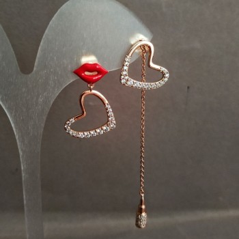 Обици Xuping позлата 18К с бели кристали и червена емал, диаметър 15 мм, дължина 66 мм