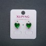 Обеци-пусети със сърце Xuping, позлатени 18K със зелен кристал, диаметър 8 мм +