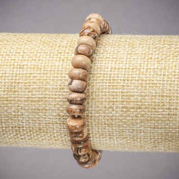 Браслет на еластична гумка от естествен камък Пейзажна яшма гладък рондел, диаметър 8×5 мм+-, дължина 18 см+-