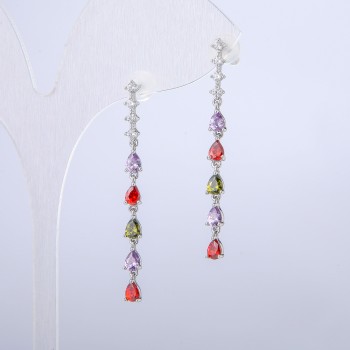 Овеци Xuping, обеци-пусети, родиево покритие с бели стрази и кристали, дължина 42 мм +