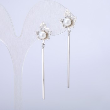 Обеци Xuping: пусети с родиево покритие и бяла мъниста, диаметър 50×12 мм +