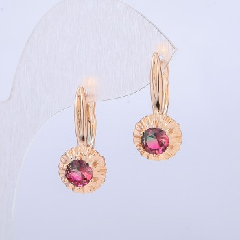 Обеци Xuping позлатени 18К със зелено и малинов кристал, диаметър 27×10 мм +