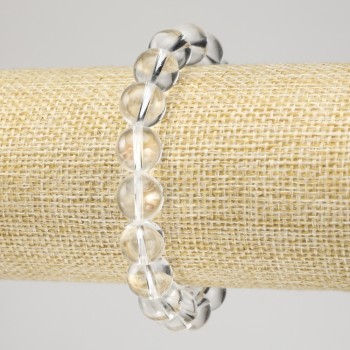 Еластична гривна от планински кристал с гладко топче, диаметър 10 мм+