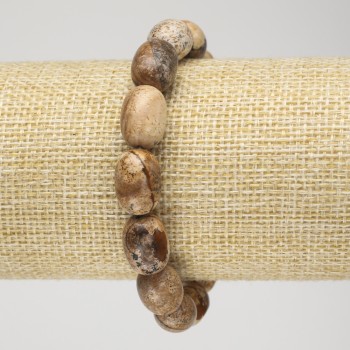 Браслет на еластична гумка от естествени камъни Пейзажна яшма – мъниста във форма на бочонок, диаметър 10х14 мм+