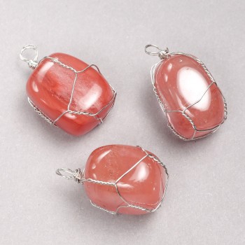 Кулон в сребристо обплитане от естествен камък халцедон, диаметър 35×20 мм+